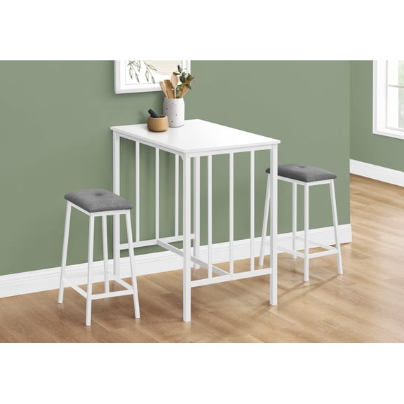 Dining Sets Dining Set, 3pcs Set, Counter Height, 36" Rectangular, Small, Kitchen, White Laminate, White Metal, Contemporary, Modern,Kitchen Sets