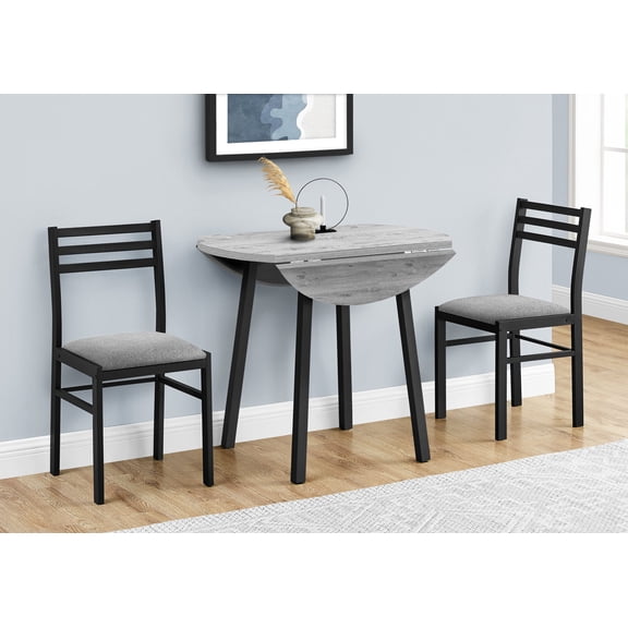 Dining Sets Dining Table Set, 3pcs Set, Small, 35" Drop Leaf, Kitchen, Black Metal, Grey Laminate, Contemporary, Modern,Kitchen Sets