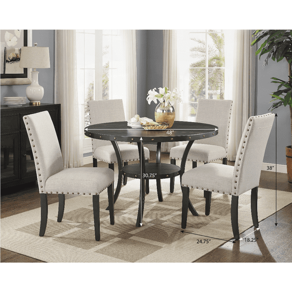 Dining Sets - Espresso Wood with Tan Fabric & Nailhead - 4-Person for Small Spaces