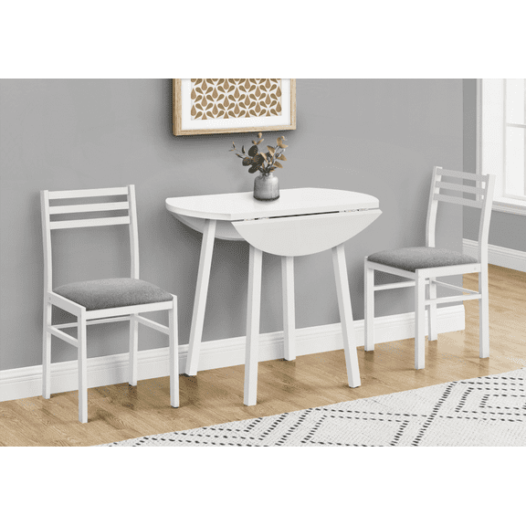 [Dining Sets - Grey Fabric/Laminate - Small Space/Space-Saving - Kitchen - 35" Drop Leaf - Easy Assembly]