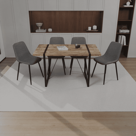 Dining Sets - High-Density MDF & Black Metal, 4-Piece for Small Spaces, Easy Assembly