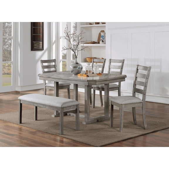 [Dining Sets - Linen Rustic for 4, Small Space Easy Assembly, Grey 6pc]