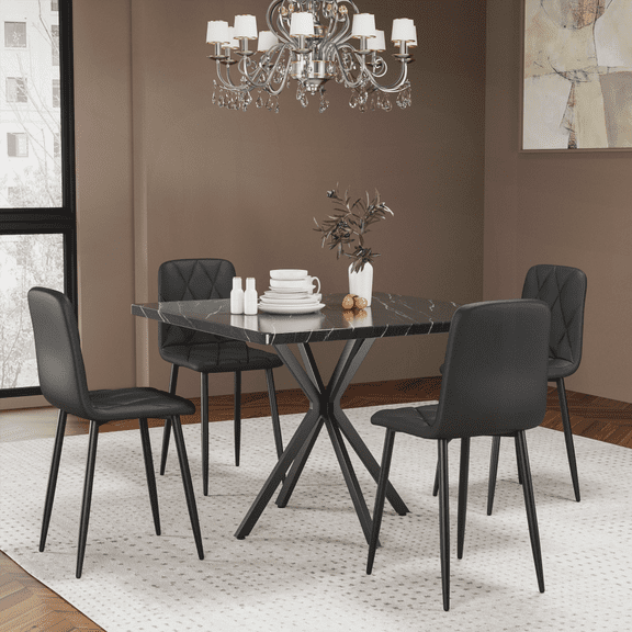 Dining Sets - MDF & Iron, Small Space, 4-Person, Black, Easy Assembly