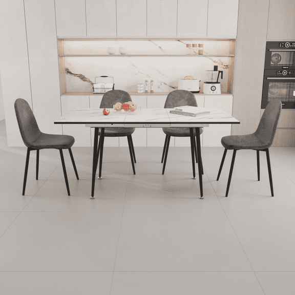 Dining Sets - MDF & Metal, 4-Person, Small Space, Easy Assembly, White & Grey
