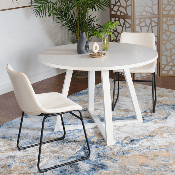 [Dining Sets - Melamine Tabletop with Rubberwood Base for 4-Person Small Space Dining Set (White)]