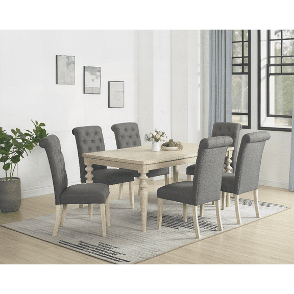 Dining Sets - Rubberwood & MDF, 7-Piece, Small Space, Apartment, Gray, Easy Assembly