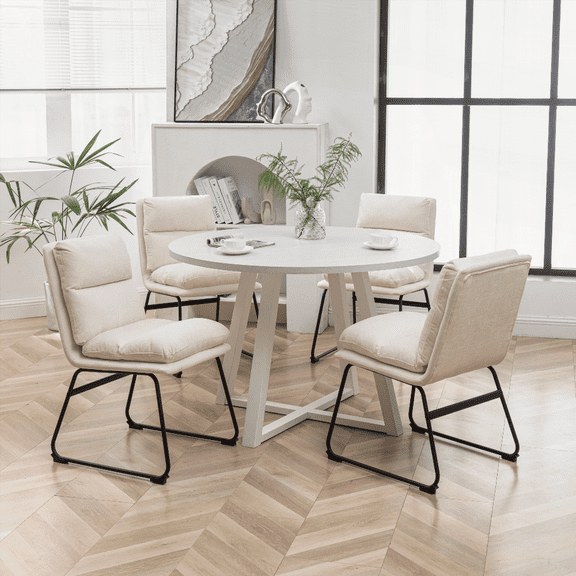 [Dining Sets - Rubberwood & MDF, Small Space, Easy Assembly, 4-Person, Vanilla White]