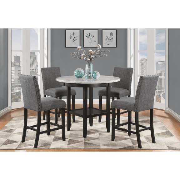 Dining Sets - Rubberwood/Solid Wood with Light Gray Finish for Small Spaces (4-Person) - Easy Assembly