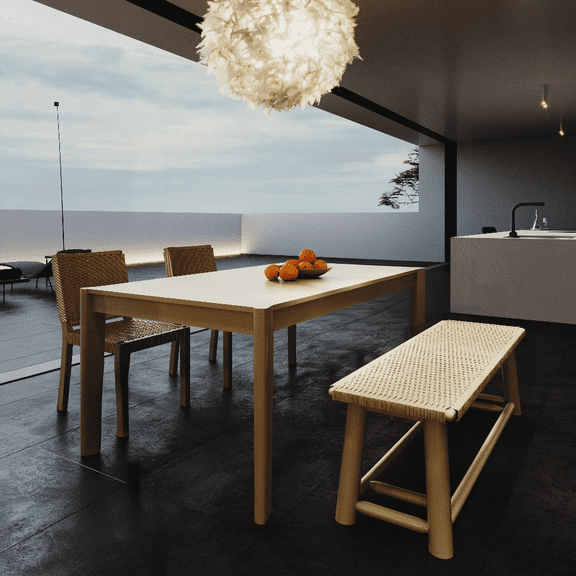 [Dining Sets - Solid Wood Rattan - Expandable for 4-8 Guests - Small Space - Champagne]