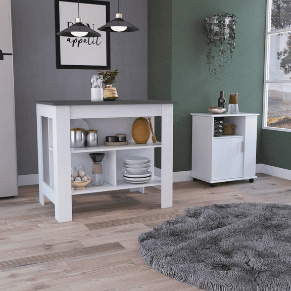 [Dining Sets - White Linen Small Space Easy Assembly Kitchen Set for 2-Person Family]