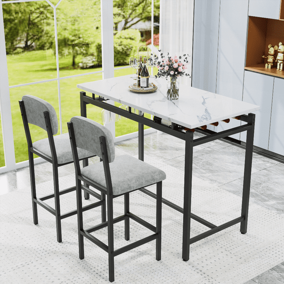 Dining Sets for 2, MDF & Steel, Small Space & Easy Assembly, Grey & Black, 47.3”L×23.7”W