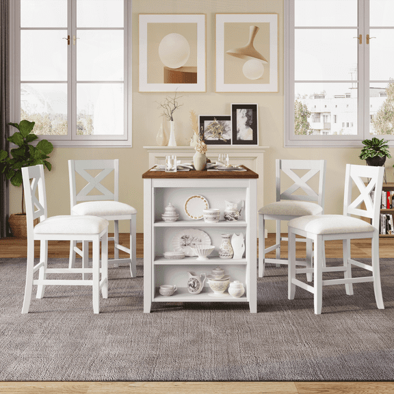 [Dining Sets for 4 - Linen/Mid-Century Design - Easy Assembly - Small Space - White - 5 Pieces]