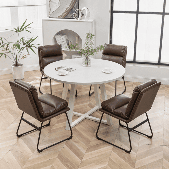 [Dining Sets for 4 - Rubberwood & MDF, Small Space, Easy Assembly, Living Room, Antique Brown, 45W x 45D x 30H]