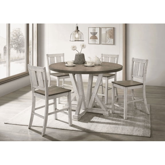 [Dining Sets for 4 - Small Space Rustic Antique White with Pedestal Base]