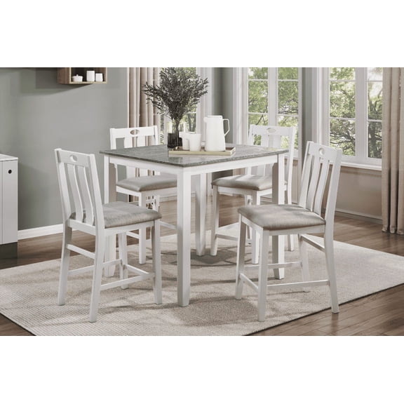 Dining Sets for 4 - Weathered Gray and White with Fabric Upholstery - Easy Assembly for Small Spaces