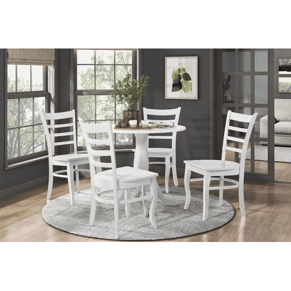 Dining Sets for 4 - White Finish, Small Space, Easy Assembly, Wooden Kitchen Dining Furniture