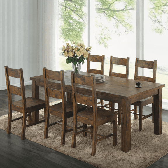 Dining Sets for Living Room - Asian Hardwood, Easy Assembly, 7-Piece, Rustic Golden Brown