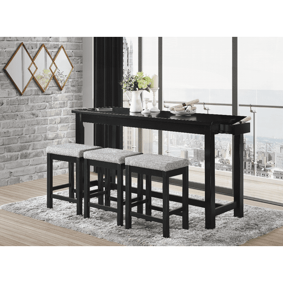Dining Sets for Small Spaces - 4pc Black Finish with Built-in USB & Power Outlets