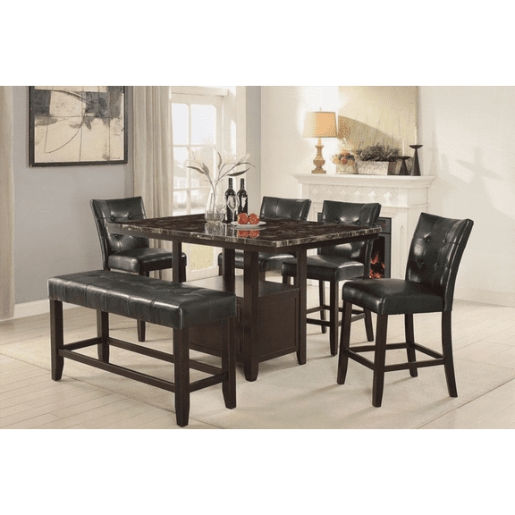 Dining Sets for Small Spaces - Black Faux Leather & Faux Marble Set with Storage