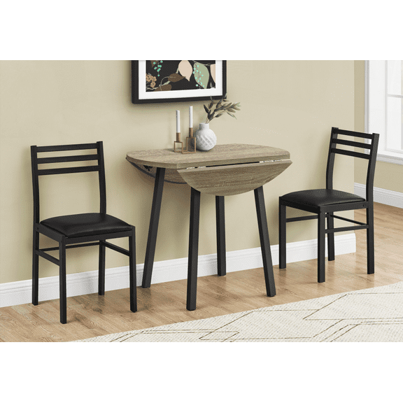 [Dining Sets for Small Spaces, Black Metal & Brown Laminate, 3pcs Set, 35" Drop Leaf, Easy Assembly]