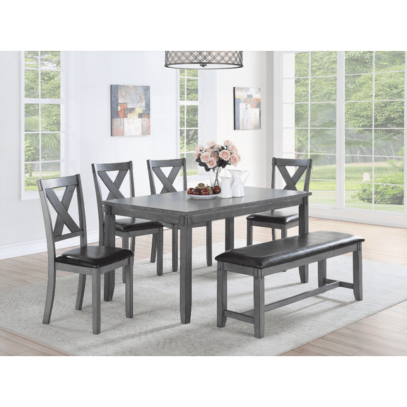 Dining Sets for Small Spaces - Casual Modern 6pc Set (Gray Finish, Easy Assembly)