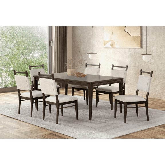 Dining Sets for Small Spaces - Dark Walnut Rubberwood 7pc Set with Easy Assembly