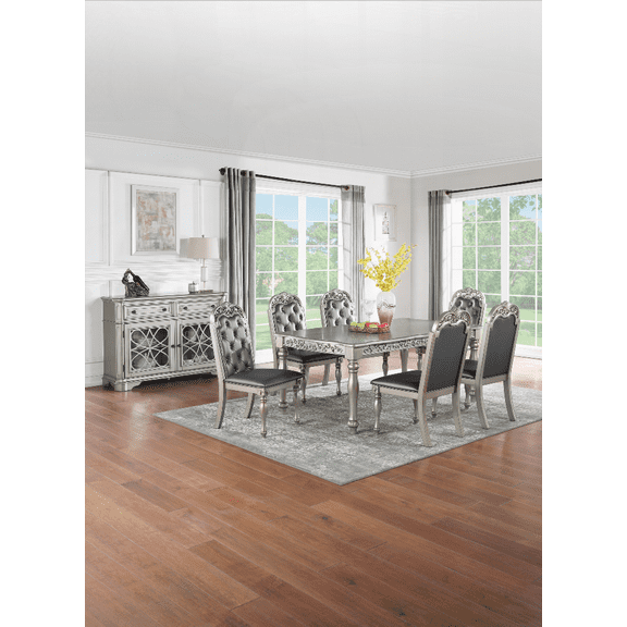 [Dining Sets for Small Spaces | Easy Assembly | Grey Rubberwood 7pc Set]