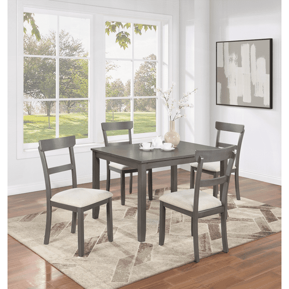 [Dining Sets for Small Spaces - Gray Natural Finish 4-Piece Set with Wooden Top and Cushioned Chairs]