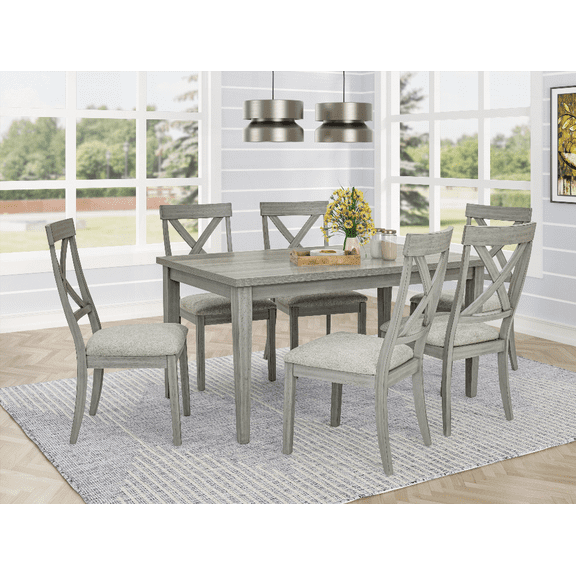 Dining Sets for Small Spaces - Gray Rectangular Table with Upholstered Chairs (Easy Assembly)