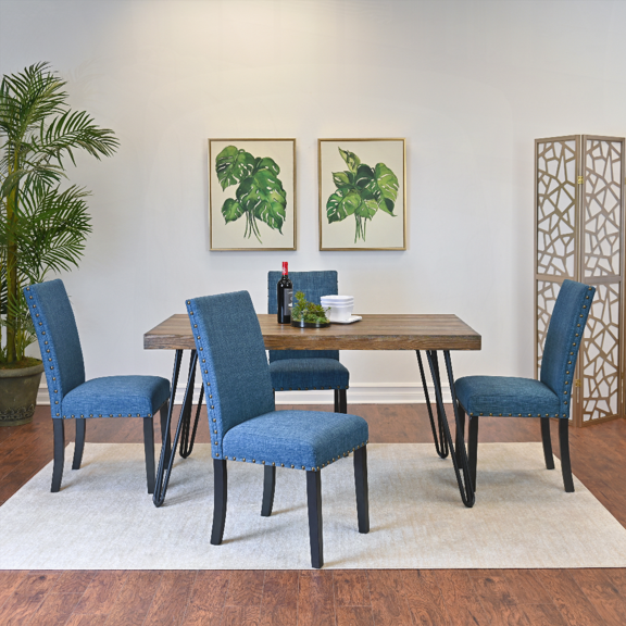 Dining Sets for Small Spaces - Linen Upholstered with Easy Assembly and Rustic Pine Finish