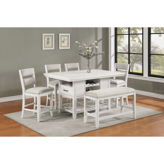 Dining Sets for Small Spaces - Linen White Rectangular Table with Easy Assembly and Storage