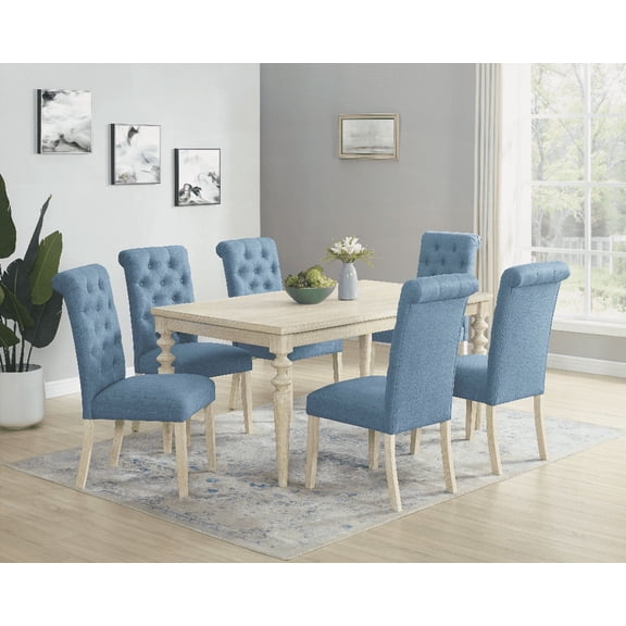 Dining Sets for Small Spaces - Rubberwood & MDF 7-Piece Set with Tufted Chairs