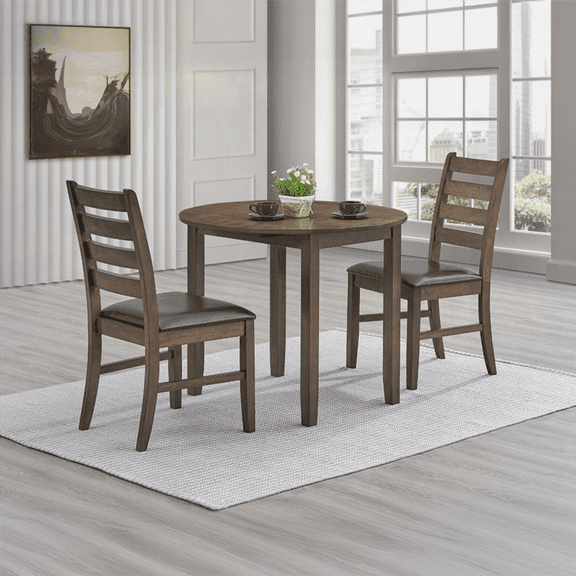 Dining Sets for Small Spaces - Walnut Finish Drop Leaf Table with 2 Chairs