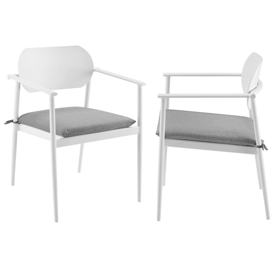 Dining Side Chair Armchair, Set of 2, White, Aluminum, Outdoor Patio Balcony Cafe Bistro Garden Hospitality Restaurant, Modern Contemporary, HB37699