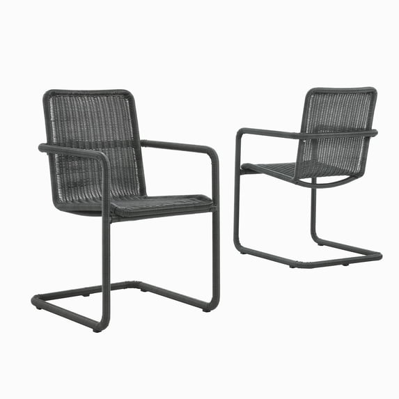 Dining Side Chair, Set of 2, Black, Wicker Rattan, Outdoor Patio Balcony Cafe Bistro Garden Hospitality Restaurant, Modern Contemporary, HB37412