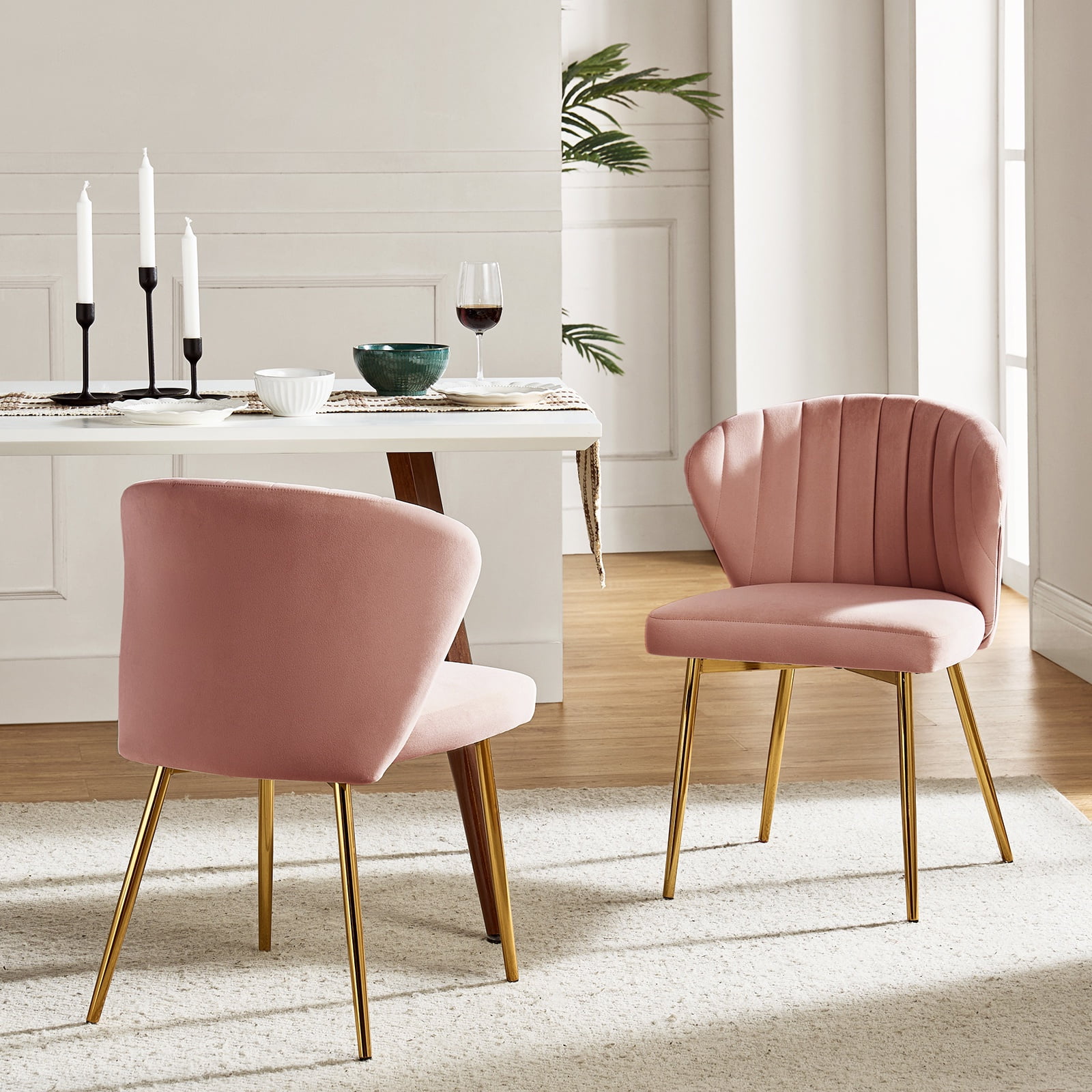 Pink Velvet Upholstered Low Side Chair with Metal Legs