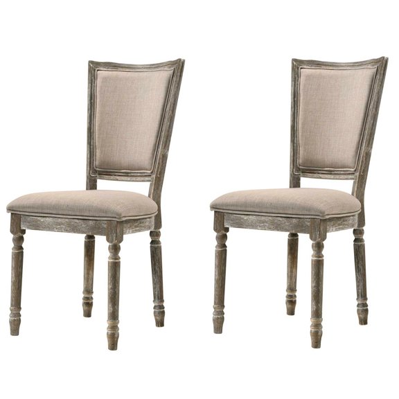 Dining Side Chairs | Provide Comfort for Extended Dining Sessions | Beige Fabric and Reclaimed Grey Finish | Add Character to Dining Space