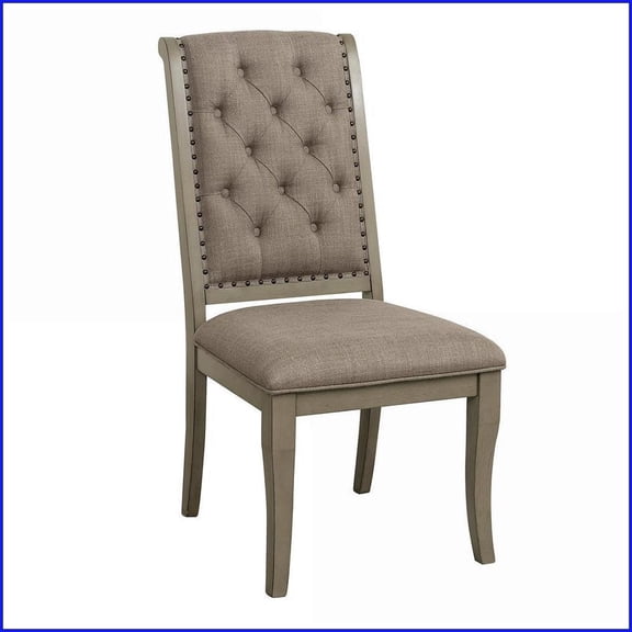 Dining Side Chairs Set of 2, Traditional Button-Tufted Nailhead Trim, Wood Frame, Cream Fabric, Gray Cashmere Finish | Gray+Cream | Wood