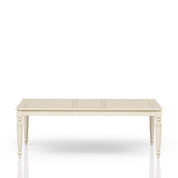Dining Table with 18-Inch Removable Leaf, Solid Wood and MDF Construction, Whitewash White Finish, Large Rectangular Tabletop for Farmhouse or Coastal Dining Room Furniture