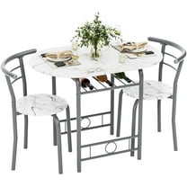 Dining Table for 2, 3 Piece Round Table & Chair Set, Small Kitchen Table for Breakfast Nook, Wood Grain Tabletop and Built-in Storage Rack, Space Saving for Kitchen, Dining Room (White)