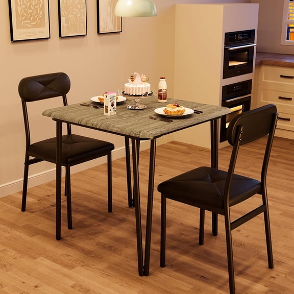 Dining Table for 2, Small Square kitchen Dinner Table Set for 2,Space Saving Wood Modern Dinette With Upholstered,Dining Room Furniture for Breakfast Nook, Apartment,Home Office Small Space,3 Piece