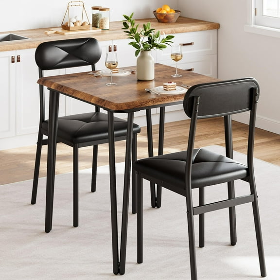 Dining Table for 2, Small Square kitchen Dinner Table Set for 2,Space Saving Wood Modern Dinette With Upholstered,Dining Room Furniture for Breakfast Nook, Apartment,Home Office Small Space,3 Piece