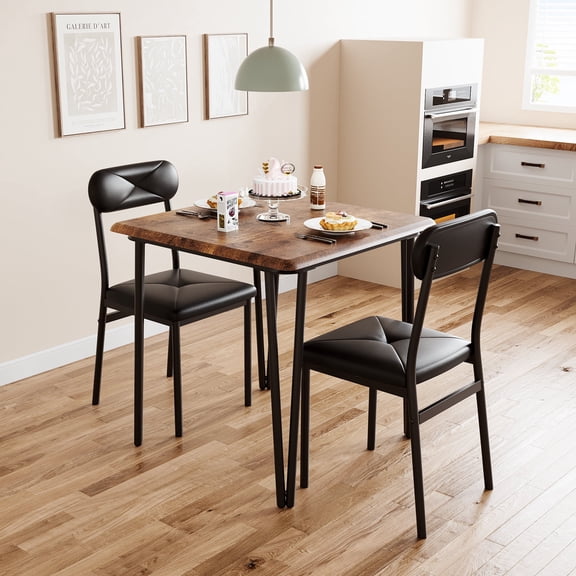 Dining Table for 2, Small Square kitchen Dinner Table Set for 2,Space Saving Wood Modern Dinette With Upholstered,Dining Room Furniture for Breakfast Nook, Apartment,Home Office Small Space,3 Piece