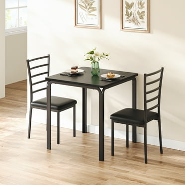Dining Table for 2, Small Table and Chairs Set of 2, Dinette Set for 2, Square Dinner Table Set, 3 Piece Kitchen & Dining Room Sets for Small Space, Black