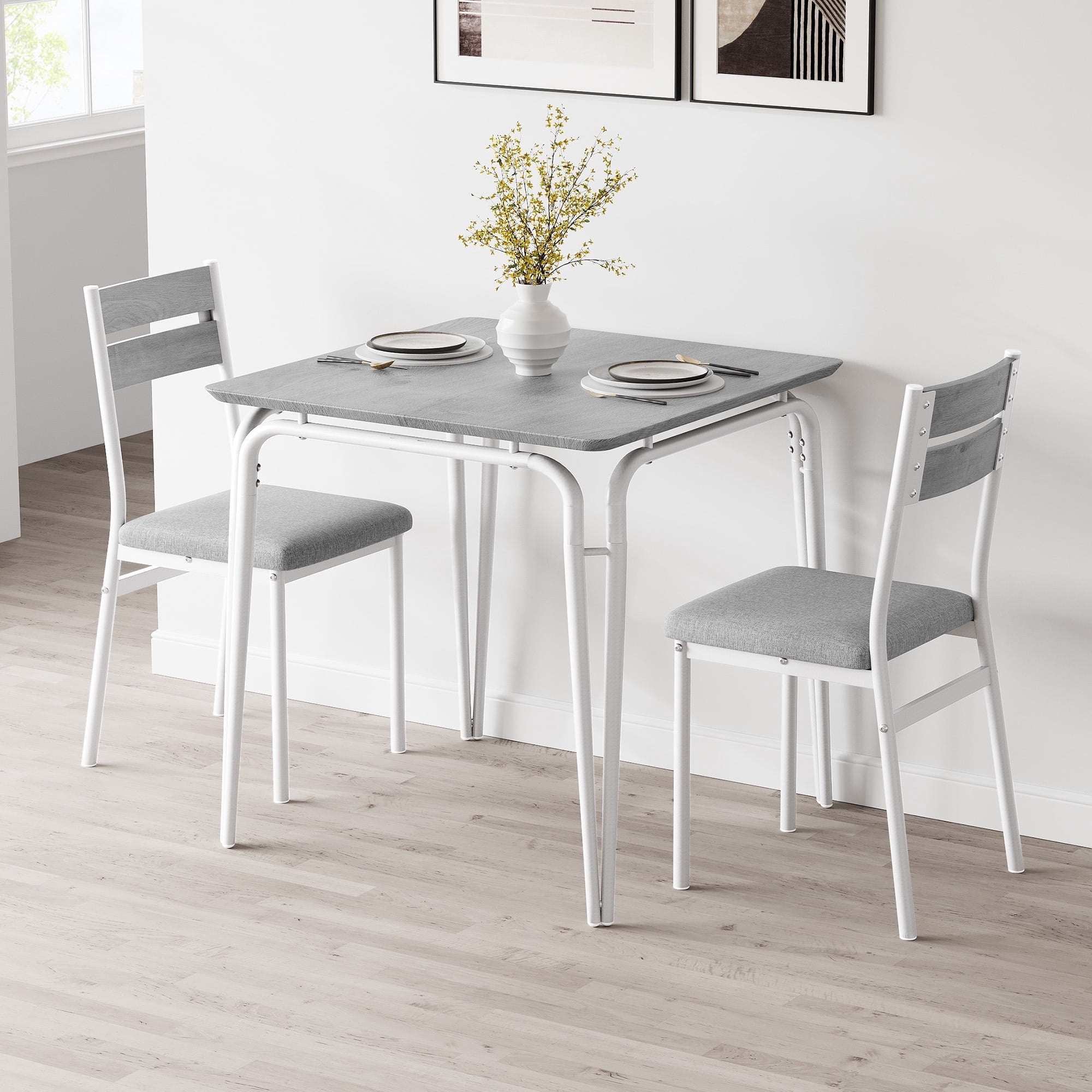 3-Piece Farmhouse Dining Set for 2 - Small Space-Saving Table & 2 ...