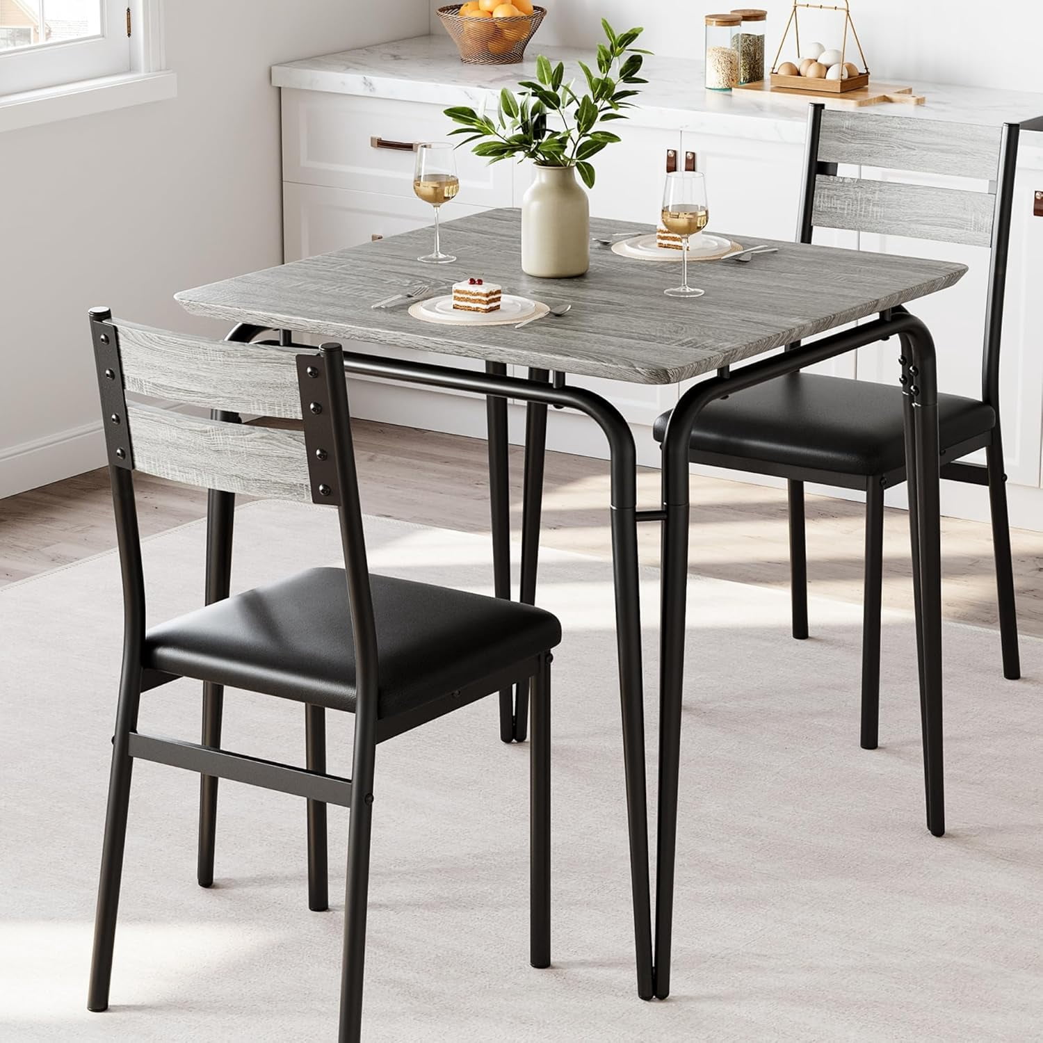 Frame Kitchen Set Dining Table for 2, Space Saving Square Dinette for Kitchen, Dining ...
