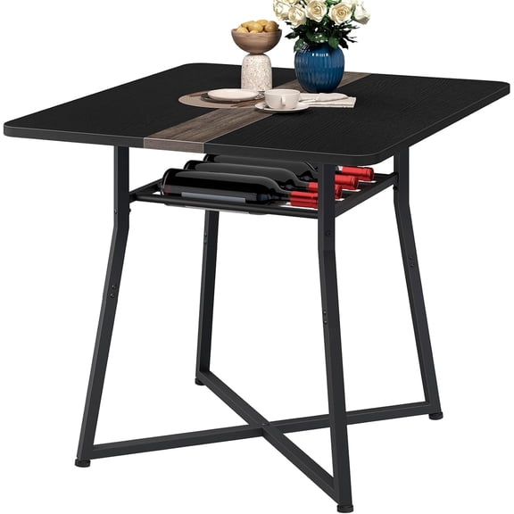 Dining Table, 29.5'' Kitchen Table, Dining Room Table with Wine Rack, Versatile Small Dining Table, Easy Assembly, for Restaurant, Cafe, Apartment, Black and Gray CZ02BB