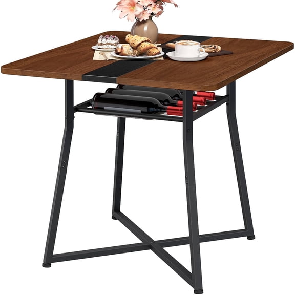 Dining Table, 29.5'' Kitchen Table, Dining Room Table with Wine Rack, Versatile Small Dining Table, Easy Assembly, for Restaurant, Cafe, Apartment, Black and Walnut CZ02BH
