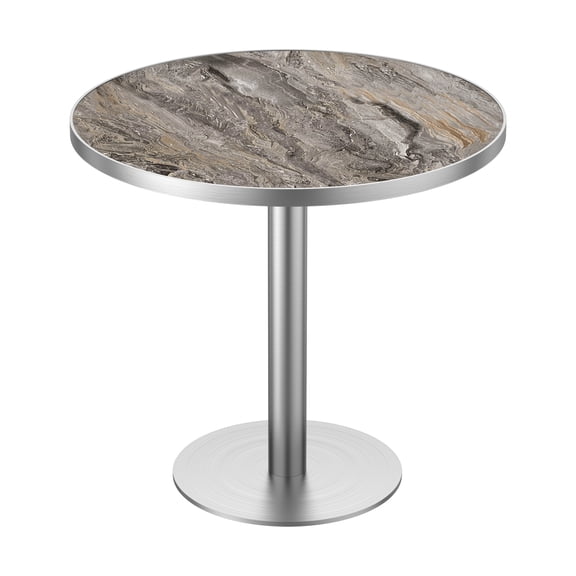 Dining Table, 31.5" Round Tulip, Sintered Stone Top with Marble Print, Stainless Steel Base - Brown/Silver