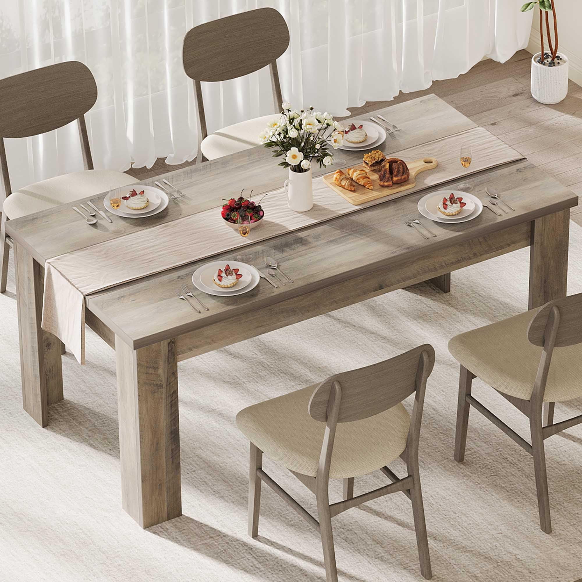 63" Gray MDF Rectangular Farmhouse Dining Table for 4-6